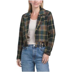 OAT NEW YORK Plaid Fringe Blazer